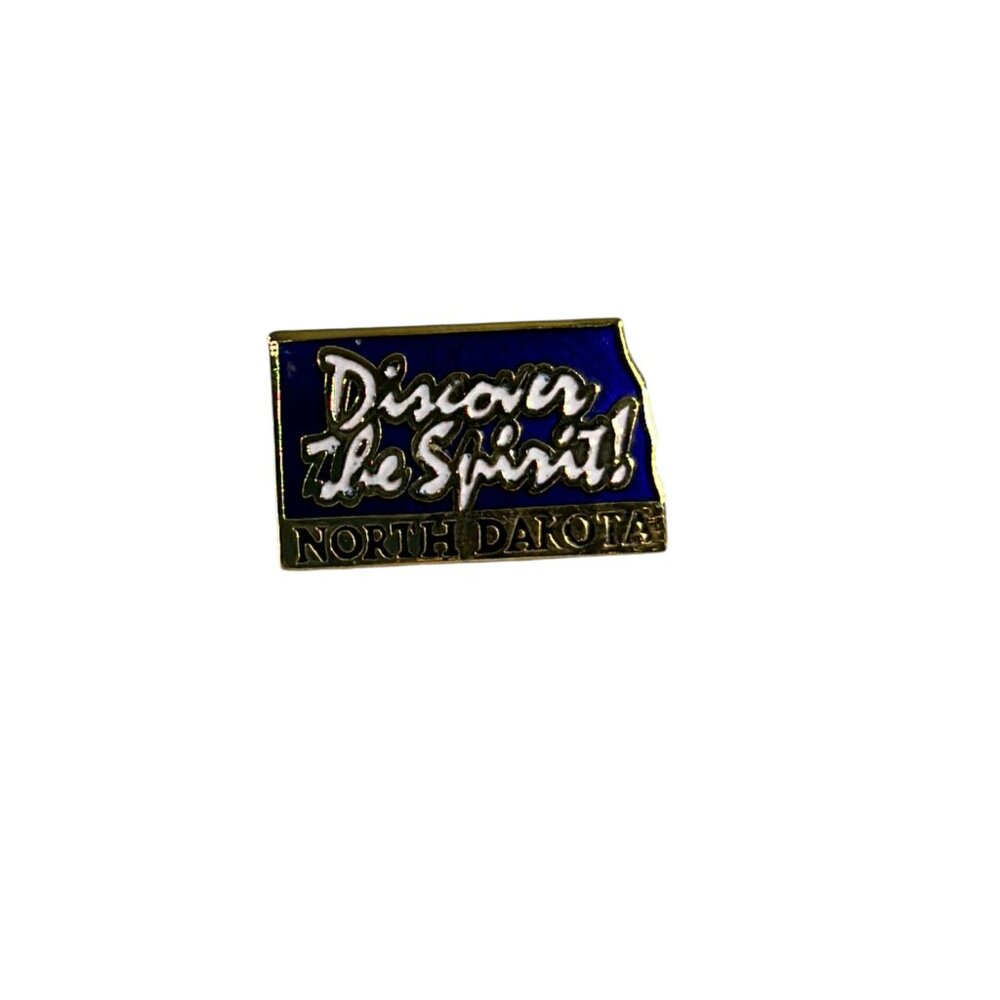 North Dakota Discover The Spirit Souvenir Lapel Pin Tie Tac Blue Gold